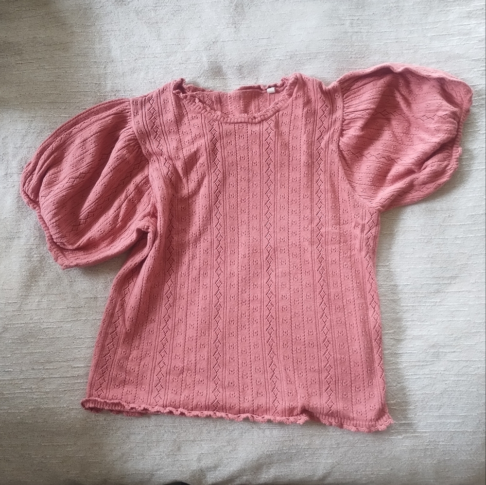 Doen Sz m Lightweight Sweater Top Puff Sleeves Cropped